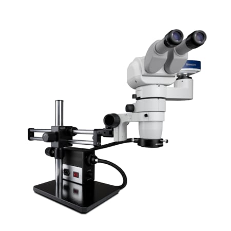 Scienscope Tilting Stereo Zoom Microscope And LED Light, Camera On Dual Arm Stand CMO-PK10-AN-E